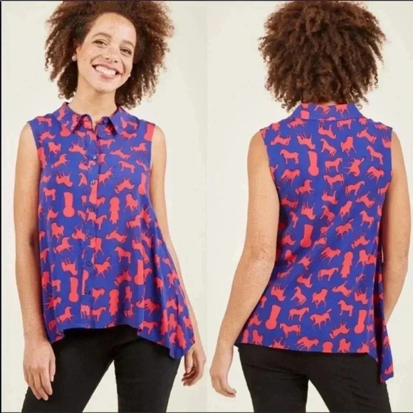 Modcloth Horse Print Button Down Tank Small EUC​​ - Picture 1 of 8